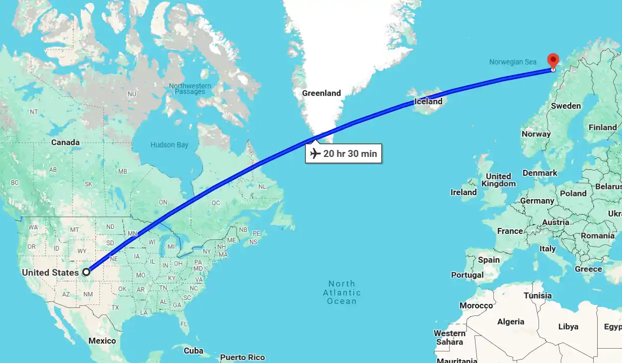 flight from USA to Lofoten Islands