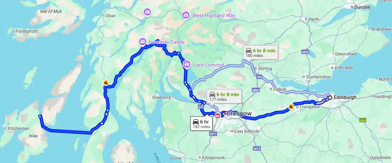 Private Chauffeured Tours to Islay from Edinburgh: What to Expect? 2 The Route from Edinburgh to Islay